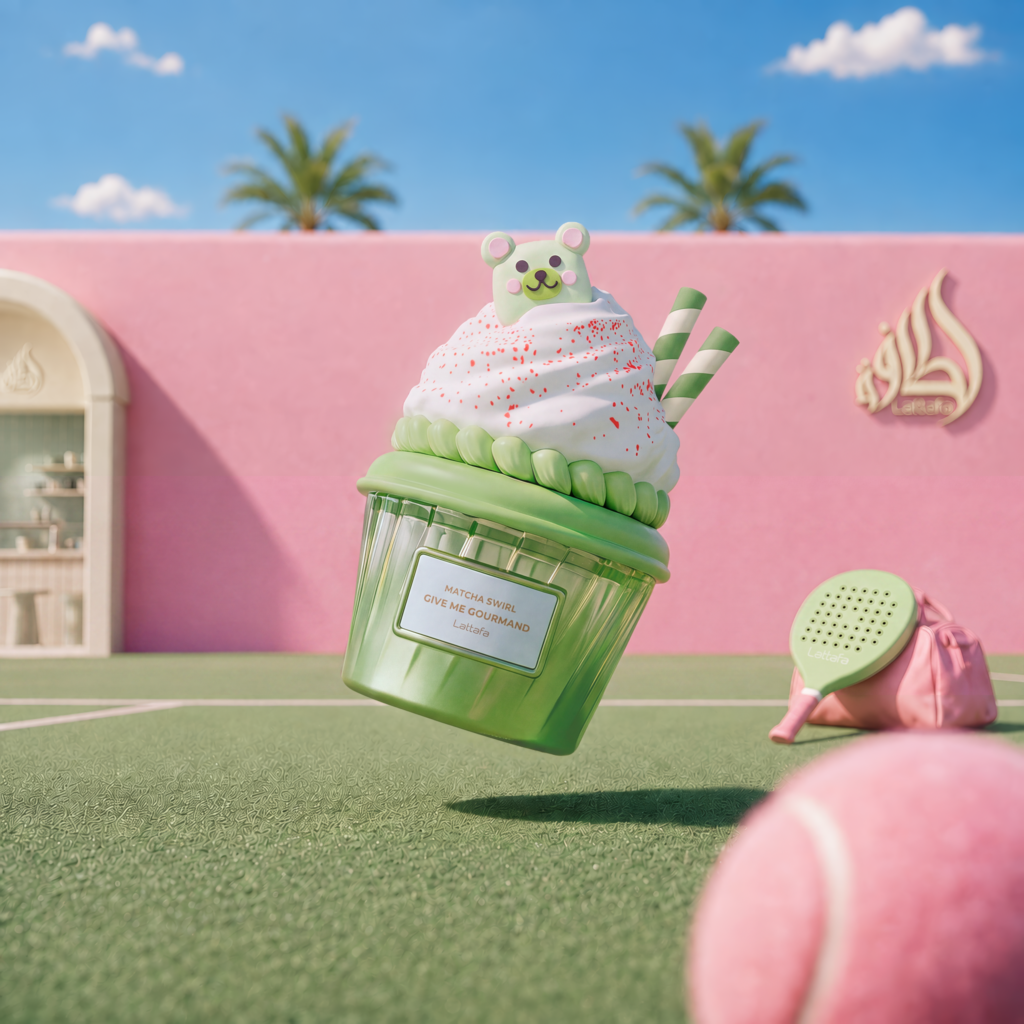 Matcha Swirl Give Me Gourmand Lattafa de 75 ml — fotografia 1 da embalagem e apresentação do produto
