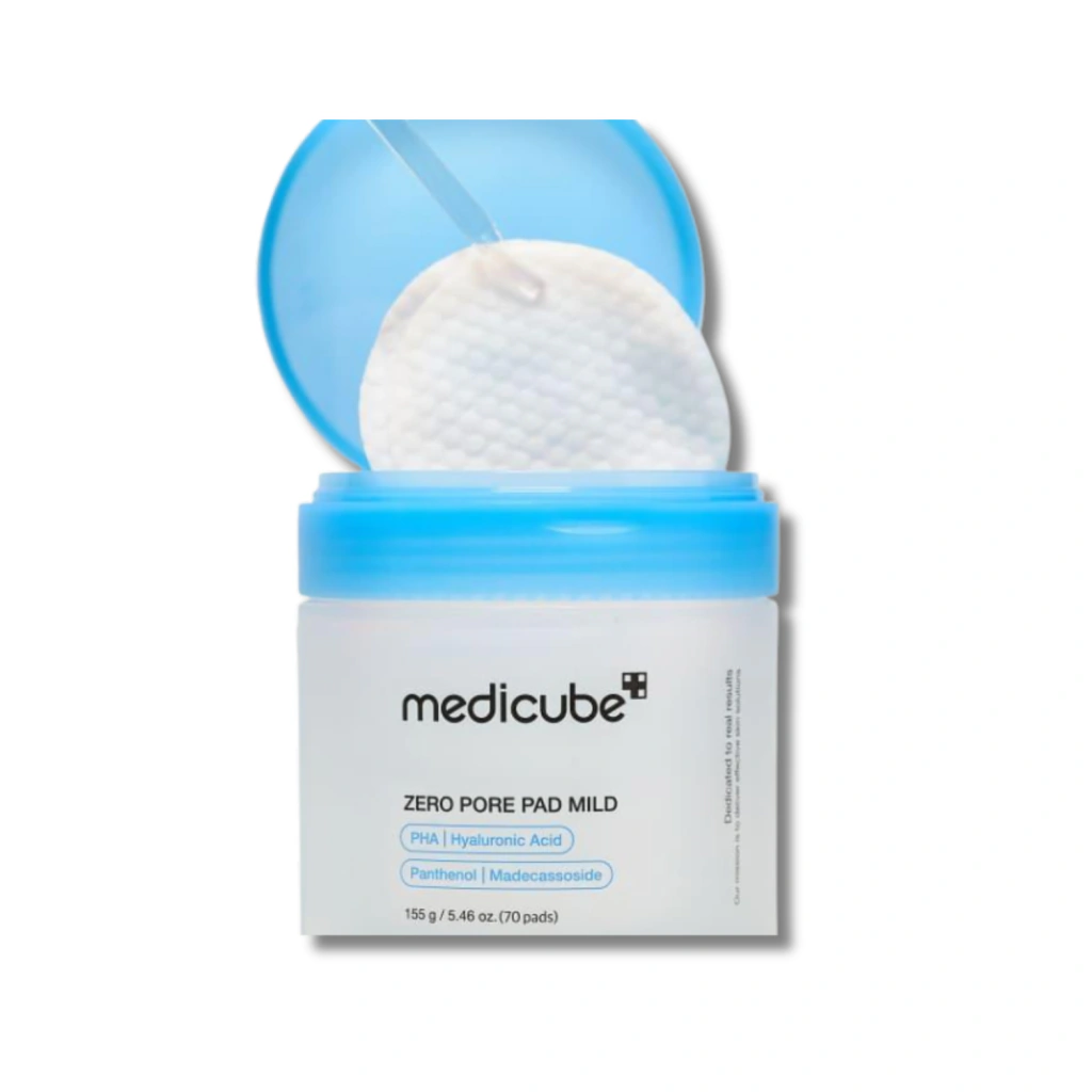 Medicube Zero Pore Pads Mild com 70 discos — fotografia 2 da embalagem e apresentação do produto